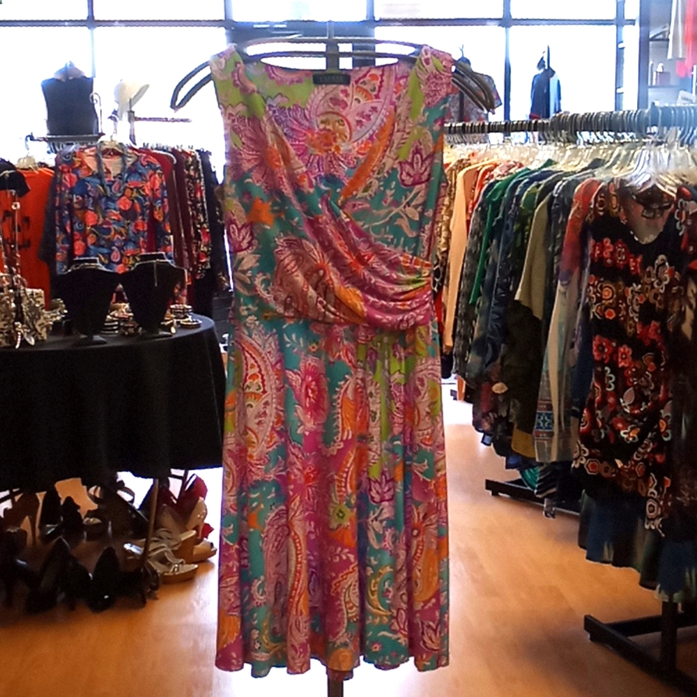 Lauren Ralph Lauren Surplice Lime Paisley Dress